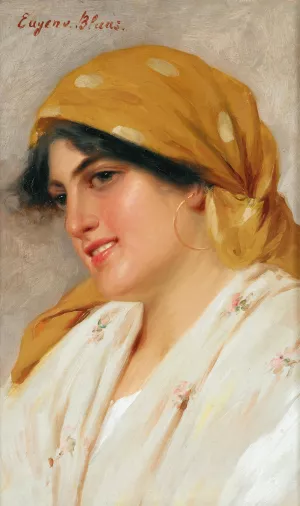 A Girl with a Yellow Headscarf by Eugen Von Blaas Oil Painting