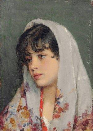 A Venetian beauty by Eugen Von Blaas Oil Painting