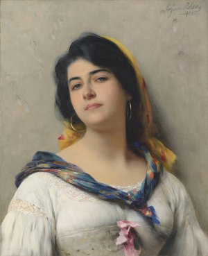 A young beauty by Eugen Von Blaas Oil Painting