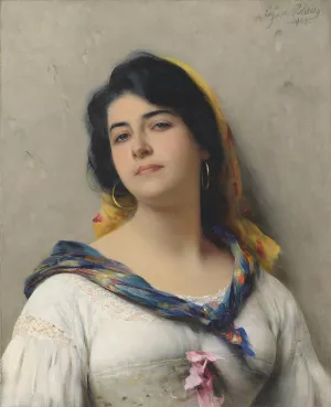 A young beauty by Eugen Von Blaas Oil Painting