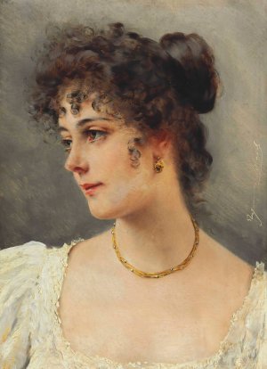 A Young Beauty by Eugen Von Blaas Oil Painting