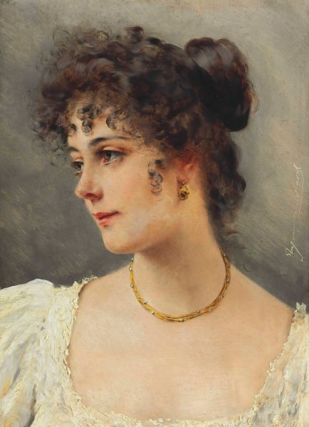 A Young Beauty by Eugen Von Blaas - Hand-Painted Oil Painting Reproduction