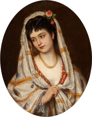 A young Italian beauty by Eugen Von Blaas Oil Painting