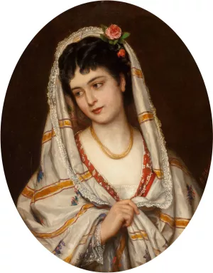 A young Italian beauty by Eugen Von Blaas Oil Painting