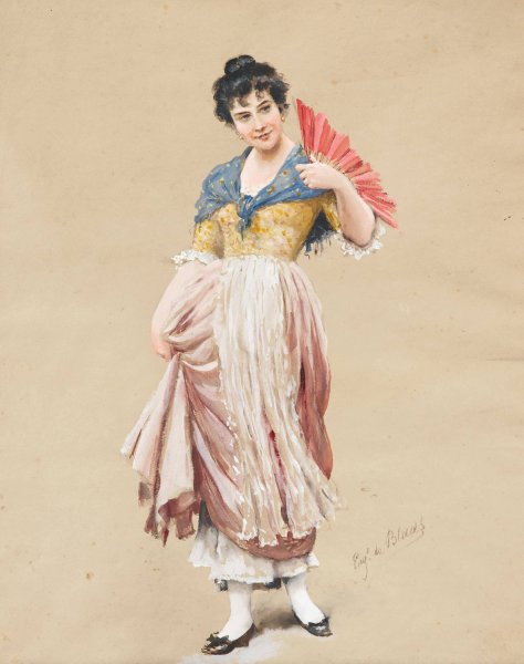 Main Product Photo of A Young Lady with a Red Fan Painting by Eugen Von Blaas