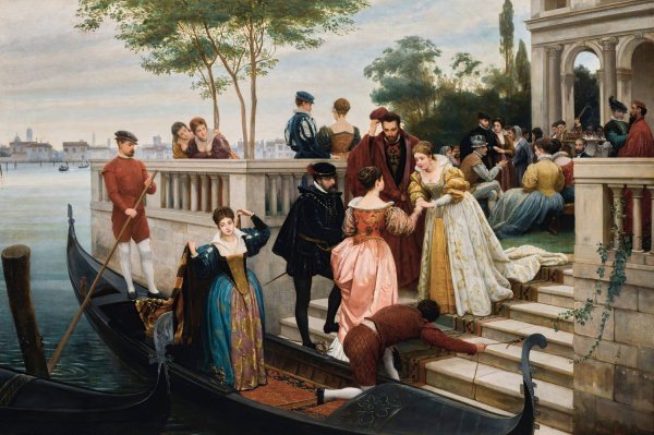 Arriving For The Ball, Murano  by Eugen Von Blaas - Hand-Painted Oil Painting Reproduction