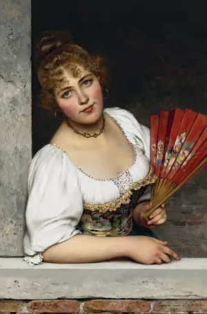At The Window by Eugen Von Blaas Oil Painting