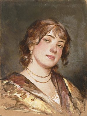 Bildnis einer jungen Italienerin by Eugen Von Blaas Oil Painting