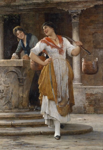 Die Wassertragerin  by Eugen Von Blaas - Hand-Painted Oil Painting Reproduction