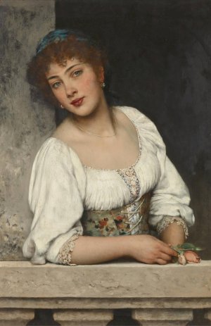 Girl at the Window by Eugen Von Blaas Oil Painting
