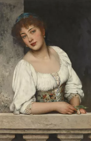Girl at the Window by Eugen Von Blaas Oil Painting