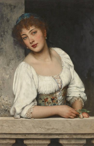 Main Product Photo of Girl at the Window  Painting by Eugen Von Blaas