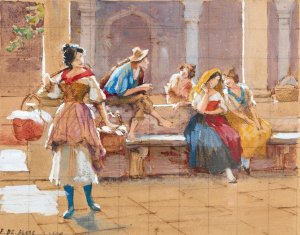 Gossip by Eugen Von Blaas Oil Painting