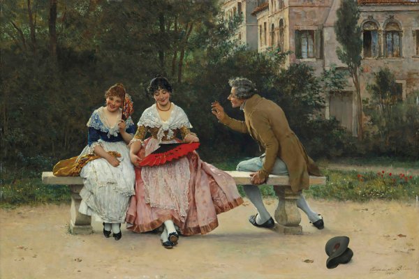 In the Park  by Eugen Von Blaas - Hand-Painted Oil Painting Reproduction