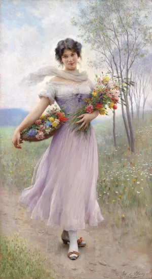 Madchen in fliederfarbenem Kleid Oil painting by Eugen Von Blaas