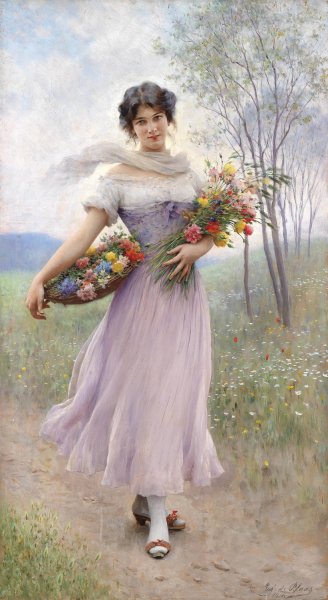 Main Product Photo of Madchen in fliederfarbenem Kleid Painting by Eugen Von Blaas