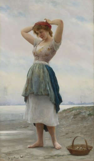 On the Beach by Eugen Von Blaas Oil Painting