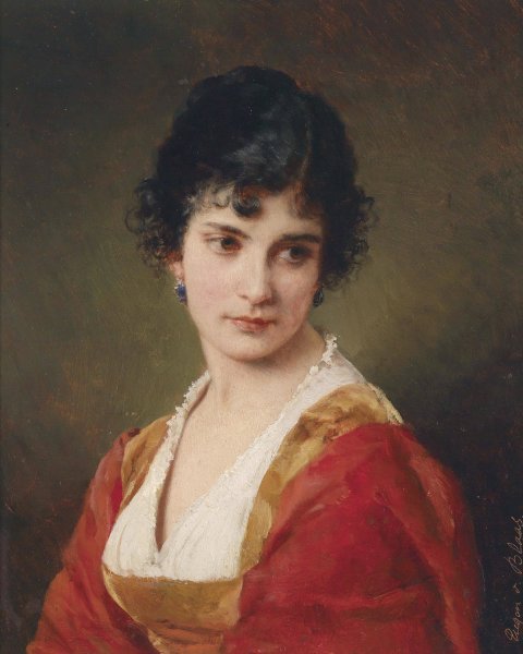 Portrait einer jungen Frau by Eugen Von Blaas - Hand-Painted Oil Painting Reproduction