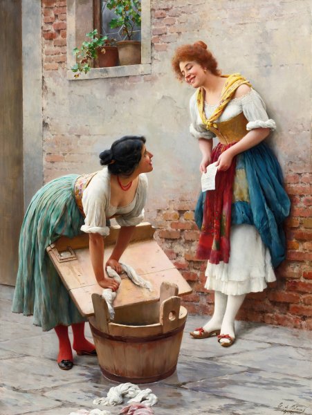 Sharing The News  by Eugen Von Blaas - Hand-Painted Oil Painting Reproduction