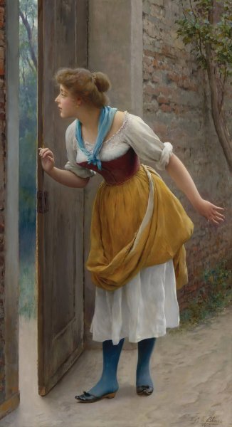 The eavesdropper  by Eugen Von Blaas - Hand-Painted Oil Painting Reproduction