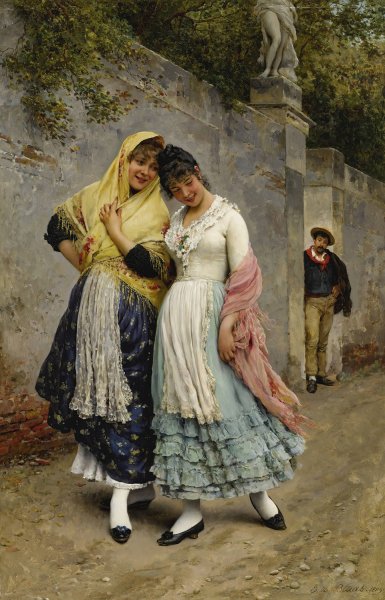 The Flirtation  by Eugen Von Blaas - Hand-Painted Oil Painting Reproduction