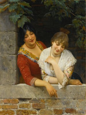 Venetians At The Balcony by Eugen Von Blaas Oil Painting