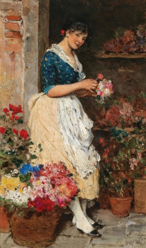 Venezianisches Blumenmadchen by Eugen Von Blaas Oil Painting
