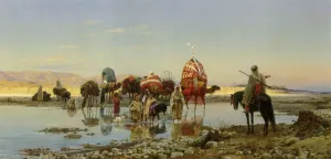 Arab Caravan Crossing a Ford painting by Eugene-Alexis Girardet