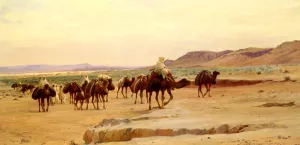 Caravanes De Sel Dans Le Desert painting by Eugene-Alexis Girardet