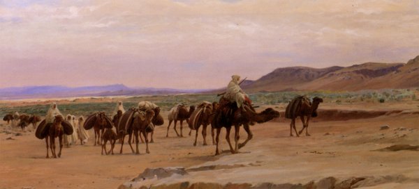Main Product Photo of Caravannes de sel Dans le Desert Painting by Eugene-Alexis Girardet