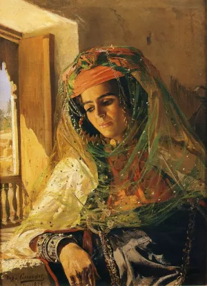 Lady by a Window, Biskra by Eugene-Alexis Girardet - Oil Painting Reproduction