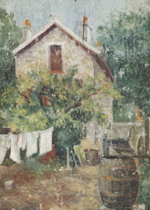 Cour de maison avec linge sechant by Eugene Atget Oil Painting