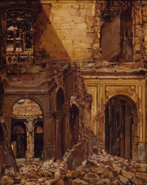 Ruines des Tuileries, apres l'incendie de 1871 by Eugene Bellange Oil Painting