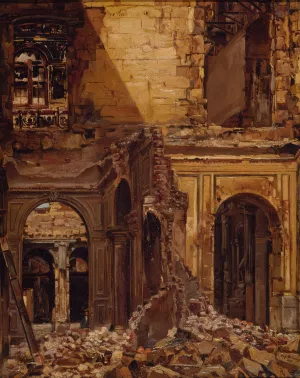 Ruines des Tuileries, apres l'incendie de 1871 Oil painting by Eugene Bellange