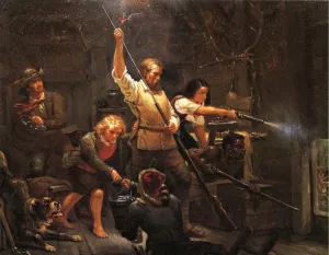 Indian Attack by Eugene Benson - Oil Painting Reproduction