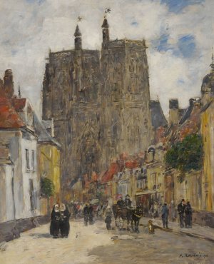 Abbeville, Rue Et eglise Saint-Vulfran by Eugene Boudin Oil Painting