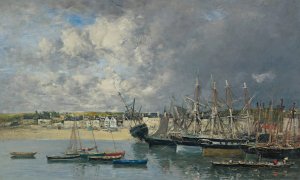 Bateaux a L'ancre Dans Le Port, Portrieux by Eugene Boudin Oil Painting