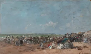 Beach Scene in Trouville by Eugene Boudin Oil Painting