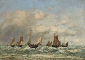 Berck; le depart des barques by Eugene Boudin Oil Painting