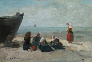 Berck. Pecheuses Guettant Le Retour Des Barques by Eugene Boudin Oil Painting