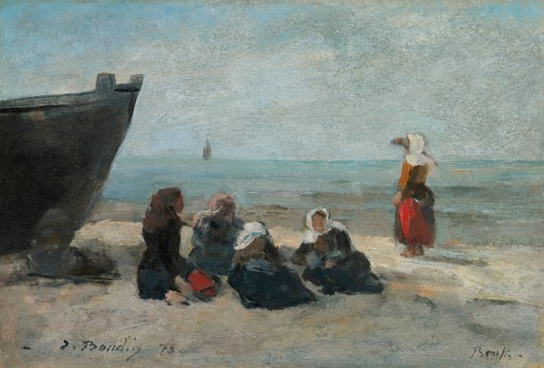 Berck. Pecheuses Guettant Le Retour Des Barques  by Eugene Boudin - Hand-Painted Oil Painting Reproduction