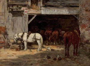 Cour et ecurie d'un loueur by Eugene Boudin Oil Painting