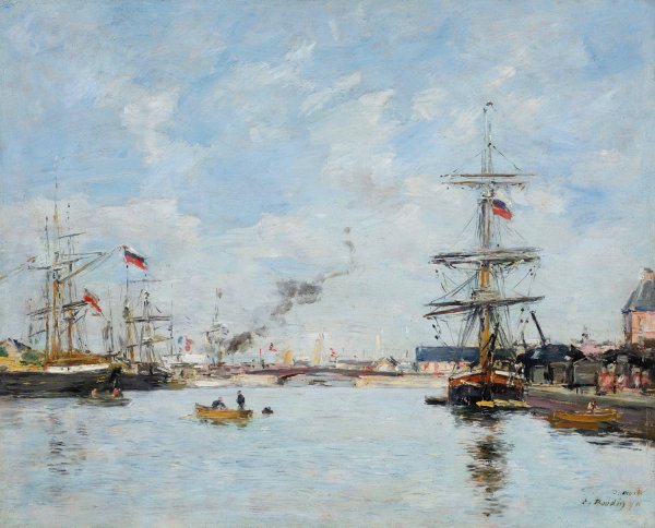 Deauville, Le Bassin a Maree Haute  by Eugene Boudin - Hand-Painted Oil Painting Reproduction