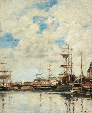 Dunkerque, voiliers a quai by Eugene Boudin Oil Painting
