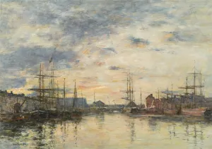 Fecamp, Le Bassin au coucher du soleil Oil painting by Eugene Boudin