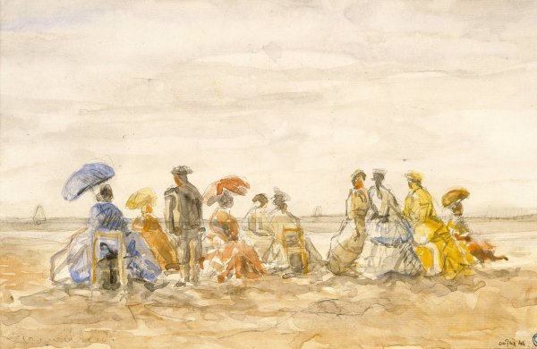 Figures on the Beach at Trouville  by Eugene Boudin - Hand-Painted Oil Painting Reproduction