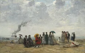 Figures on the Beach by Eugene Boudin Oil Painting