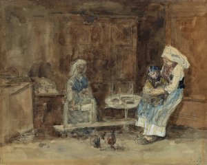 Interieur breton, maternite by Eugene Boudin Oil Painting