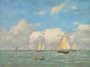 La Sortie Des Barques a Trouville by Eugene Boudin Oil Painting