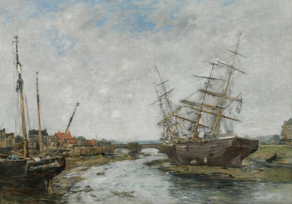 La Touques. Maree Basse  by Eugene Boudin - Hand-Painted Oil Painting Reproduction